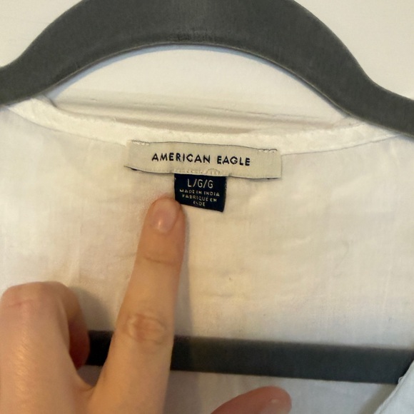 American Eagle White Button-Up Babydoll Blouse - Picture 2 of 3
